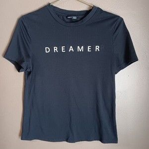 Shein Womens S Small Black Short Sleeve Tee Dreamer Spell Out Crew Neck Soft